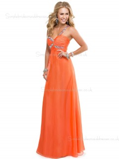 Zipper Sleeveless Column Sheath Chiffon Sweetheart Floor-length Empire Orange Beading Bridesmaid Dress