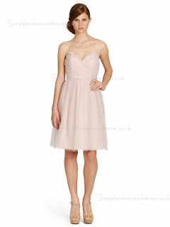Sweetheart Natural A-line Knee-length Ruffles Zipper Organza Indy Pink Sleeveless Bridesmaid Dress
