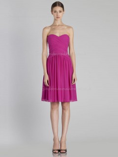 Zipper Dropped Knee-length A-line Fuchsia Sleeveless Ruffles Chiffon Sweetheart Bridesmaid Dress