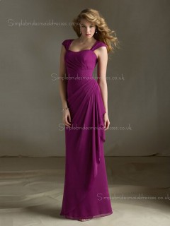 Floor-length Empire Tiered/Draped Straps Chiffon Fuchsia Column Sheath Zipper Sleeveless Bridesmaid Dress