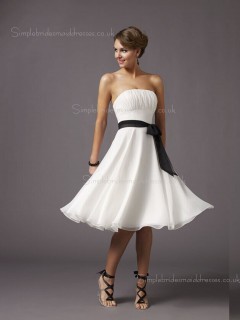 Sash/Ruffles White Knee-length Empire Sleeveless Zipper A-line Chiffon Bateau Bridesmaid Dress