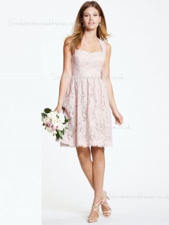 Natural A-line Lace Zipper Sweetheart Applique Short-length Indy Pink Sleeveless Bridesmaid Dress