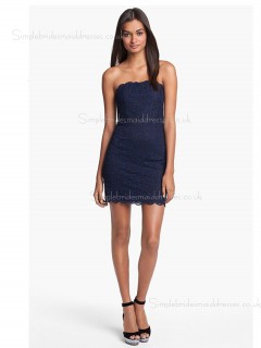 Zipper Dark Navy Sleeveless Column Sheath Natural Lace Mini Applique Bateau Bridesmaid Dress