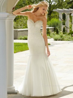 Beading Sweetheart Ivory Floor-length Satin Mermaid Sleeveless Wedding Dress