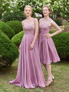 Budget Beautiful Appliques Scoop Neck A Line Long Bridesmaid Dress