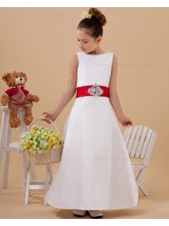 Zipper Satin Sleeveless Belt/Beading/Button A line Ivory Ankle Length Scoop Flower Girl Dress