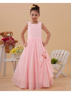 A line Spaghetti Straps Pink Floor length Sleeveless Taffeta Zipper Ruffle/Hand Made Flower Flower Girl Dress