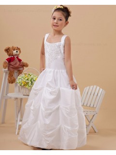 A line Zipper Ivory Beading/Applique Floor length Square Sleeveless Taffeta Flower Girl Dress