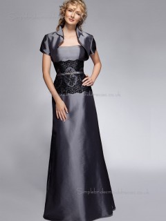 Silver Bateau Satin Lace A-line Zipper Cap Sleeve Floor-length Natural Mother of the Bride Dress