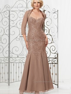 Brown Chiffon Floor-length Zipper Mermaid Natural Applique Sleeveless Sweetheart Mother of the Bride Dress