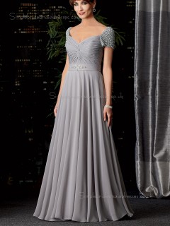 Lavender Natural Cap Sleeve A-line Floor-length Zipper Sweetheart Beading Chiffon Mother of the Bride Dress