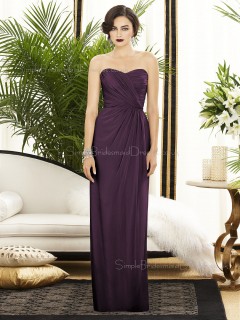 Backless-Zipper-Back Chiffon Floor-length Sleeveless Empire Grape Ruched-Ruffles Sweetheart Column-Sheath Bridesmaid Dress