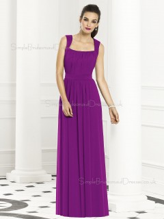 Backless-Zipper-Back Purple Sleeveless Bateau Sash-Ruched-Ruffles Floor-length Dropped Chiffon Column-Sheath Bridesmaid Dress