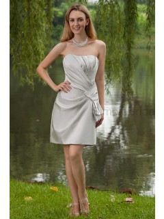 Natural Ruched Knee-Length Sheath Stain Zipper Silver Sweetheart Elastic Silk-like Sleeveless Bridesmaid Dress