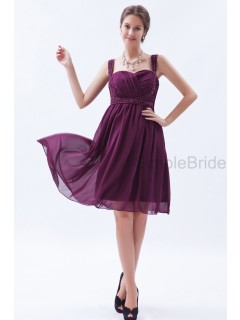 Natural Sleeveless Ruched/Beading A-line Grape Knee-length Chiffon Sweetheart Zipper Bridesmaid Dress