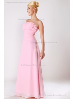Floor-length Pink Strapless Chiffon Ruched Empire Sleeveless Zipper Empire Bridesmaid Dress