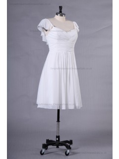 Natural Ruffles A-line Chiffon/Elastic-Satin Zipper Ivory Mini Sweetheart Sleeveless Bridesmaid Dress