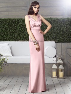 Sash Column/Sheath Satin Floor-length Zipper Straps Empire petal-pink Pink Sleeveless Bridesmaid Dress