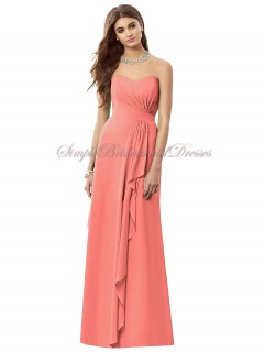 Draped Zipper Sleeveless Natural ginger Chiffon Sweetheart A-line Floor-length Pink Bridesmaid Dress