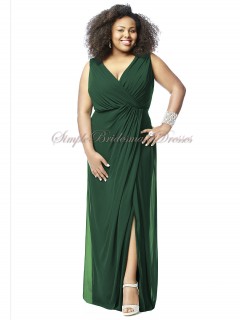 Column/Sheath Dark Empire Sleeveless Floor-length Draped/Split Green Zipper Hampton-Green V-neck Chiffon Bridesmaid Dress