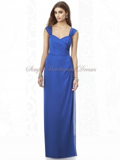 Natural sapphire Column/Sheath Royal-Blue Zipper Floor-length Ruched/Bow Chiffon Sleeveless Straps Bridesmaid Dress