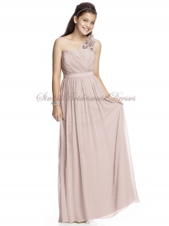 Sleeveless One-Shoulder Zipper Flowers/Draped Empire Pink Floor-length Chiffon cameo A-line Bridesmaid Dress