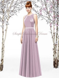 Sleeveless Floor-length Lavender Chiffon A-line suede-rose Zipper Natural Draped Scoop Bridesmaid Dress