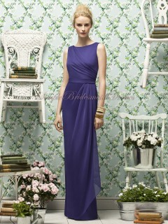 Draped Floor-length Purple Natural Column/Sheath Bateau regalia Chiffon Zipper Sleeveless Bridesmaid Dress