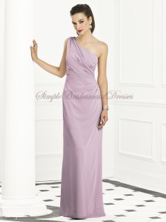 Dropped Draped One-Shoulder Chiffon Zipper suede-rose Sleeveless Floor-length Column/Sheath Lavender Bridesmaid Dress