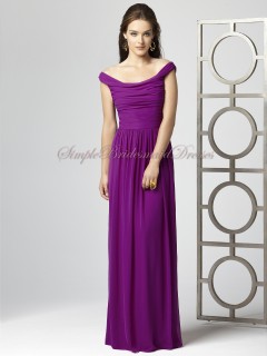 Ruched Natural Zipper Chiffon A-line persian-plum Purple Sleeveless Floor-length Bateau Bridesmaid Dress