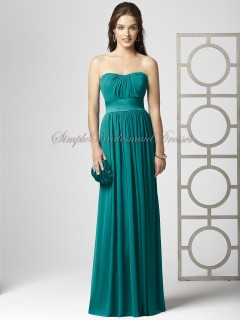 A-line Empire jade Strapless/Bateau Draped/Sash Sleeveless Zipper Hunter Floor-length Chiffon Bridesmaid Dress