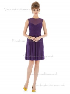 Majestic / Purple Natural A-line Sleeveless Scoop Mini Chiffon Draped Bridesmaid Dress