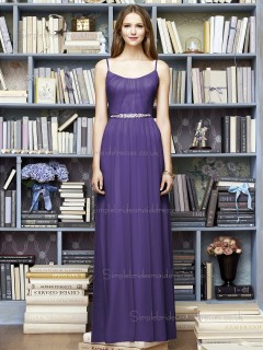 Regalia / Purple Chiffon A-line Natural Bateau / Spaghetti Floor-length Sleeveless Draped / Sash Straps Bridesmaid Dress