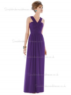 Majestic / Purple Floor-length V-neck Column / Sheath Draped Chiffon Natural Sleeveless Bridesmaid Dress