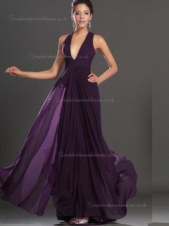 Grape A-line Floor-length Empire V-neck Chiffon Bridesmaid Dress