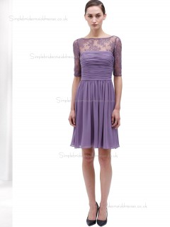 Lilac Chiffon A-line Natural Bateau Knee-length Bridesmaid Dress