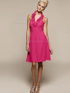 Red Knee-length V-neck Chiffon A-line Empire Bridesmaid Dress