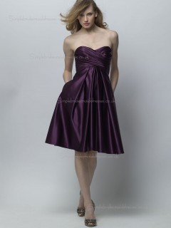 Grape Sweetheart Satin Empire Knee-length A-line Bridesmaid Dress