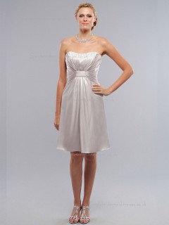 Silver Bateau Knee-length Empire Satin Column / Sheath Bridesmaid Dress