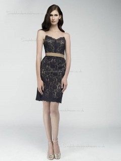Black Short-length Column / Sheath Lace Natural V-neck Bridesmaid Dress