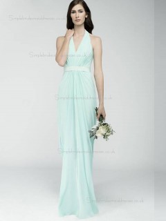 Green V-neck Empire Floor-length Column / Sheath Chiffon Bridesmaid Dress