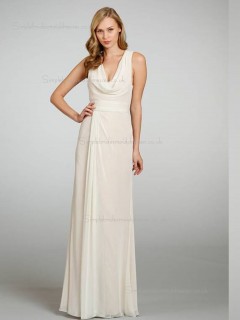 ivory Empire Floor-length Column / Sheath Chiffon V-neck Bridesmaid Dress