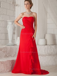 Red Sweetheart Natural Sweep Chiffon A-line Bridesmaid Dress