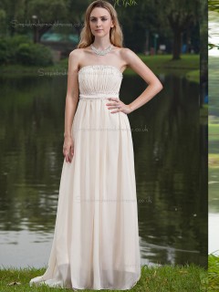 ivory Empire Sweep Strapless A-line Chiffon Bridesmaid Dress