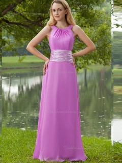 Lilac Floor-length Chiffon Empire A-line Scoop Bridesmaid Dress