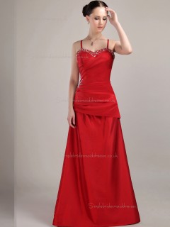 Red Floor-length Spaghetti Straps A-line Natural Satin Bridesmaid Dress