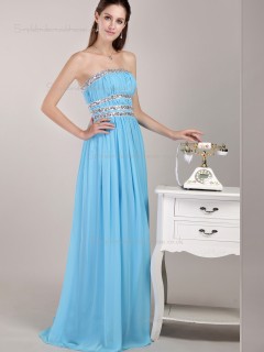 Blue Empire A-line Floor-length Chiffon Strapless Bridesmaid Dress