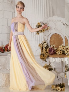 Strapless Floor-length A-line Chiffon Empire Bridesmaid Dress