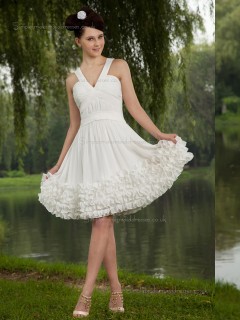 ivory A-line Empire Knee-length V-neck Chiffon Bridesmaid Dress