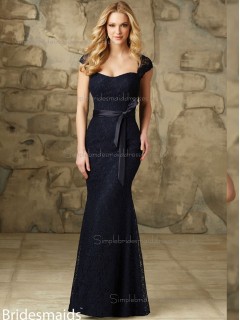 Discount Dark Navy Lace Floor-length Lace Bridesmaid Dress